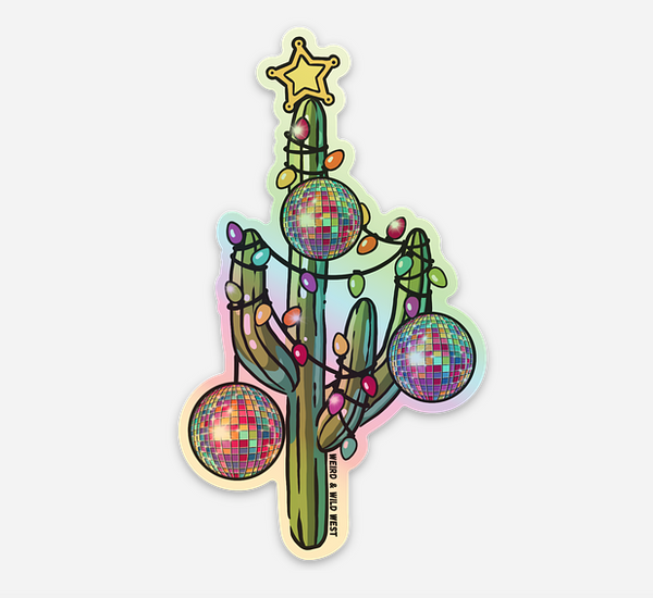 Holly Jolly Cactus Holographic Sticker