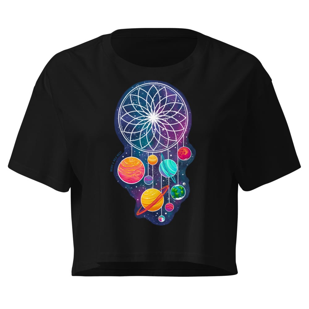 Cosmic Dreams Crop Top — Black, flat front view