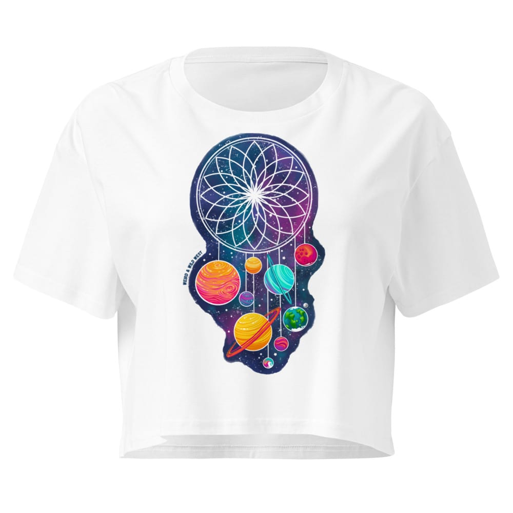Cosmic Dreams Crop Top — White, flat front view