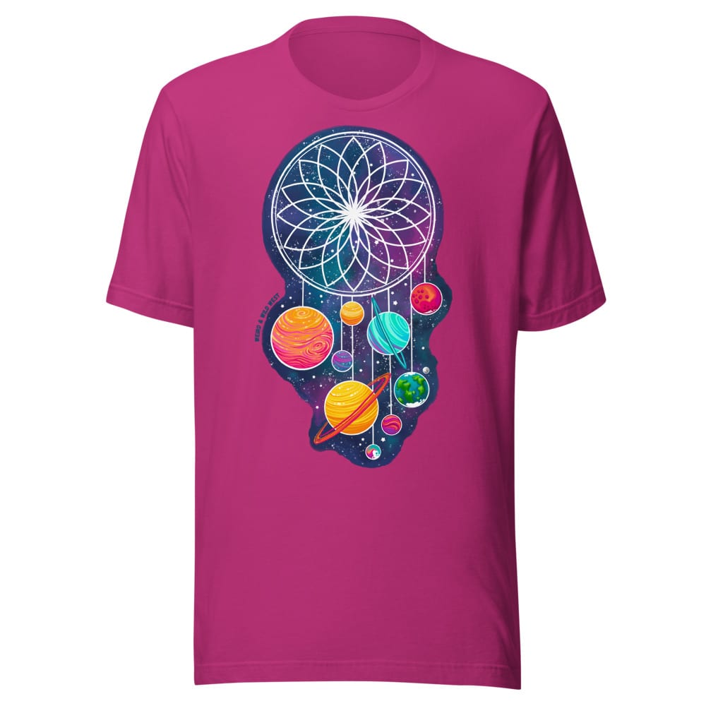 Cosmic Dreams T-shirt — Berry, flat front view