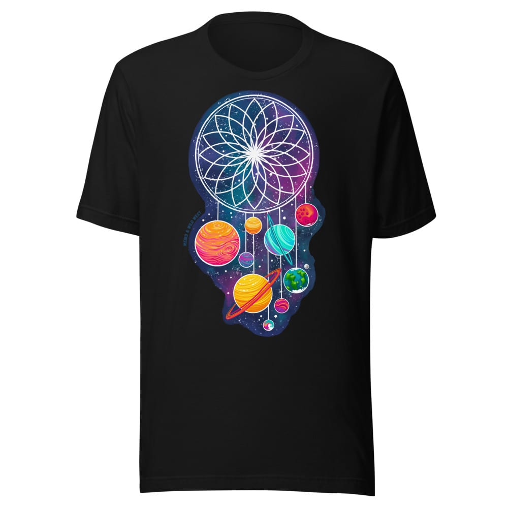 Cosmic Dreams T-shirt — Black, flat front view