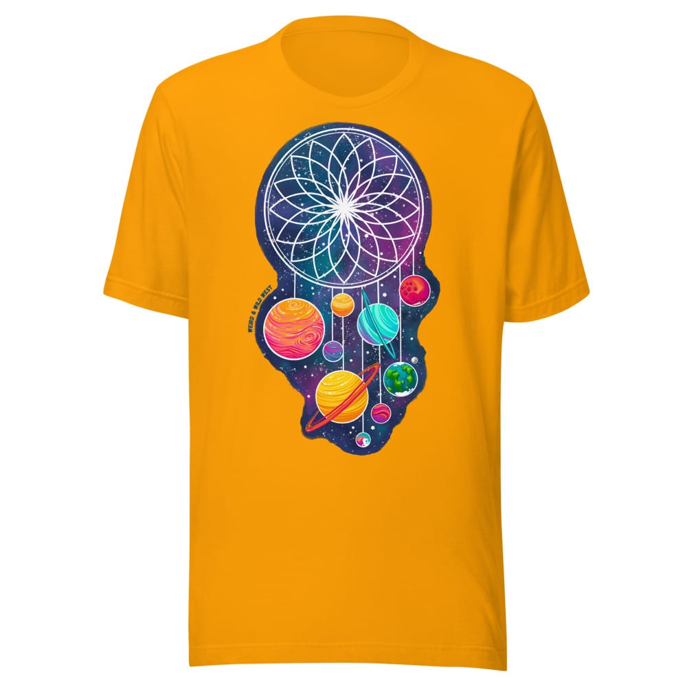 Cosmic Dreams T-shirt — Gold, flat front view