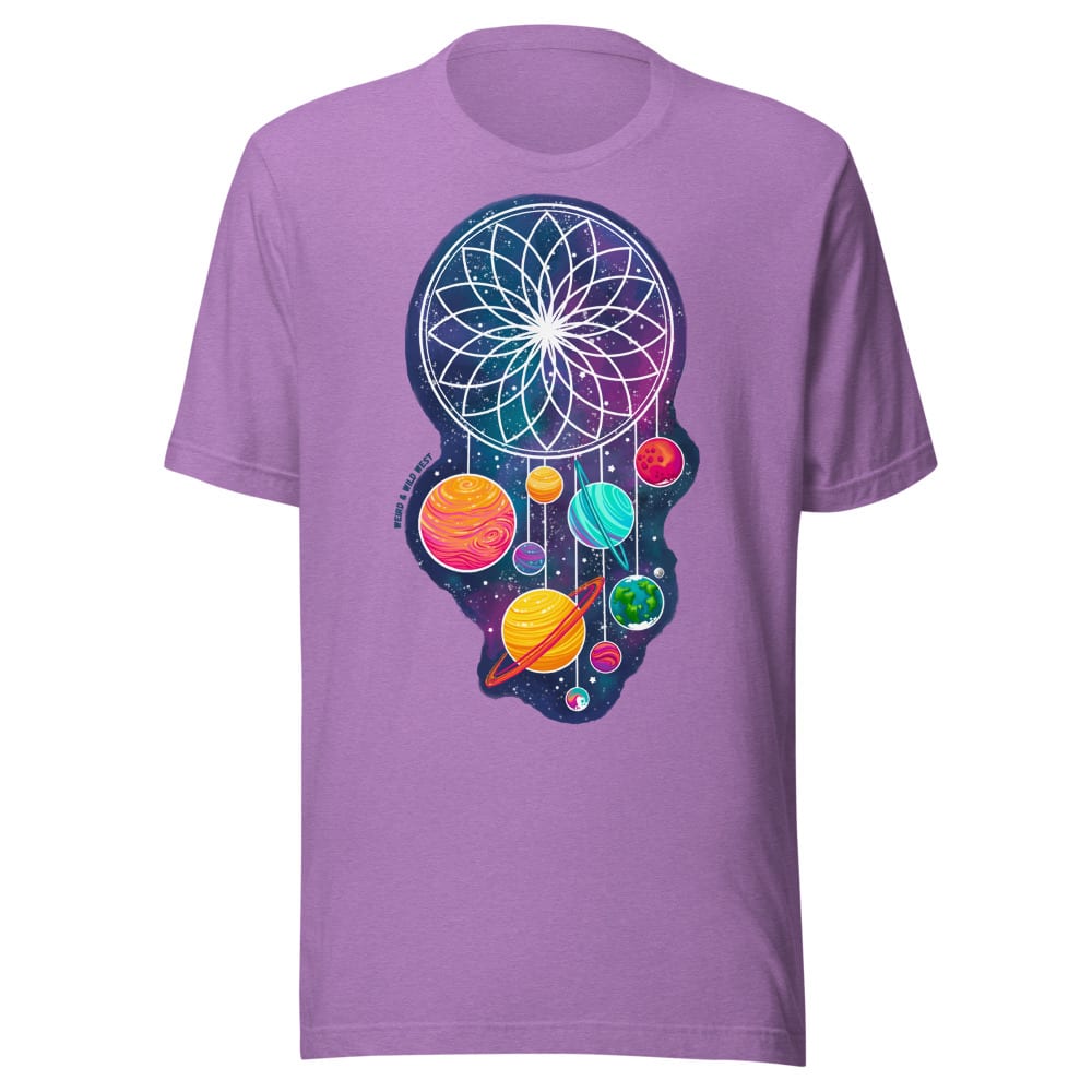 Cosmic Dreams T-shirt — Heather Team Purple, flat front view