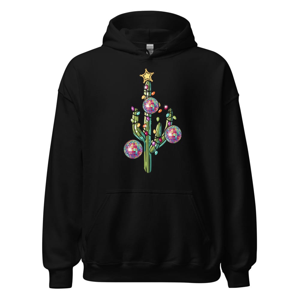 Holly Jolly Cactus Hoodie — Black, flat front view