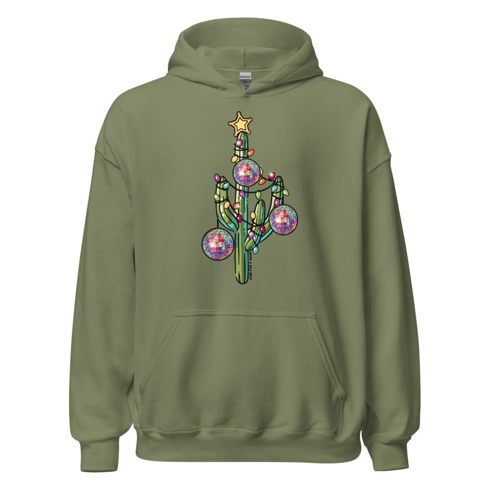 Holly Jolly Cactus Hoodie — Military Green, flat front view