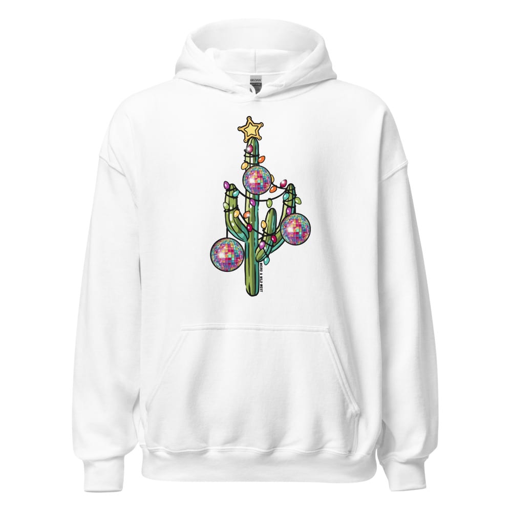 Holly Jolly Cactus Hoodie — White, flat front view