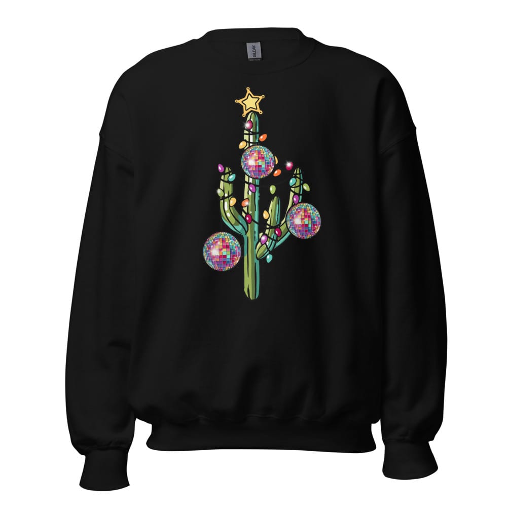 Holly Jolly Cactus Sweatshirt — Black, flat front view