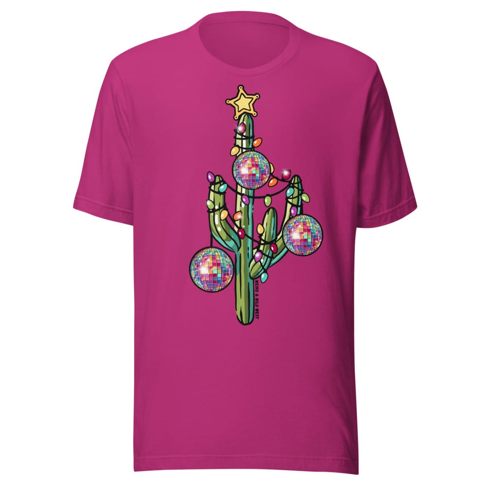 Holly Jolly Cactus T-shirt — Berry, flat front view