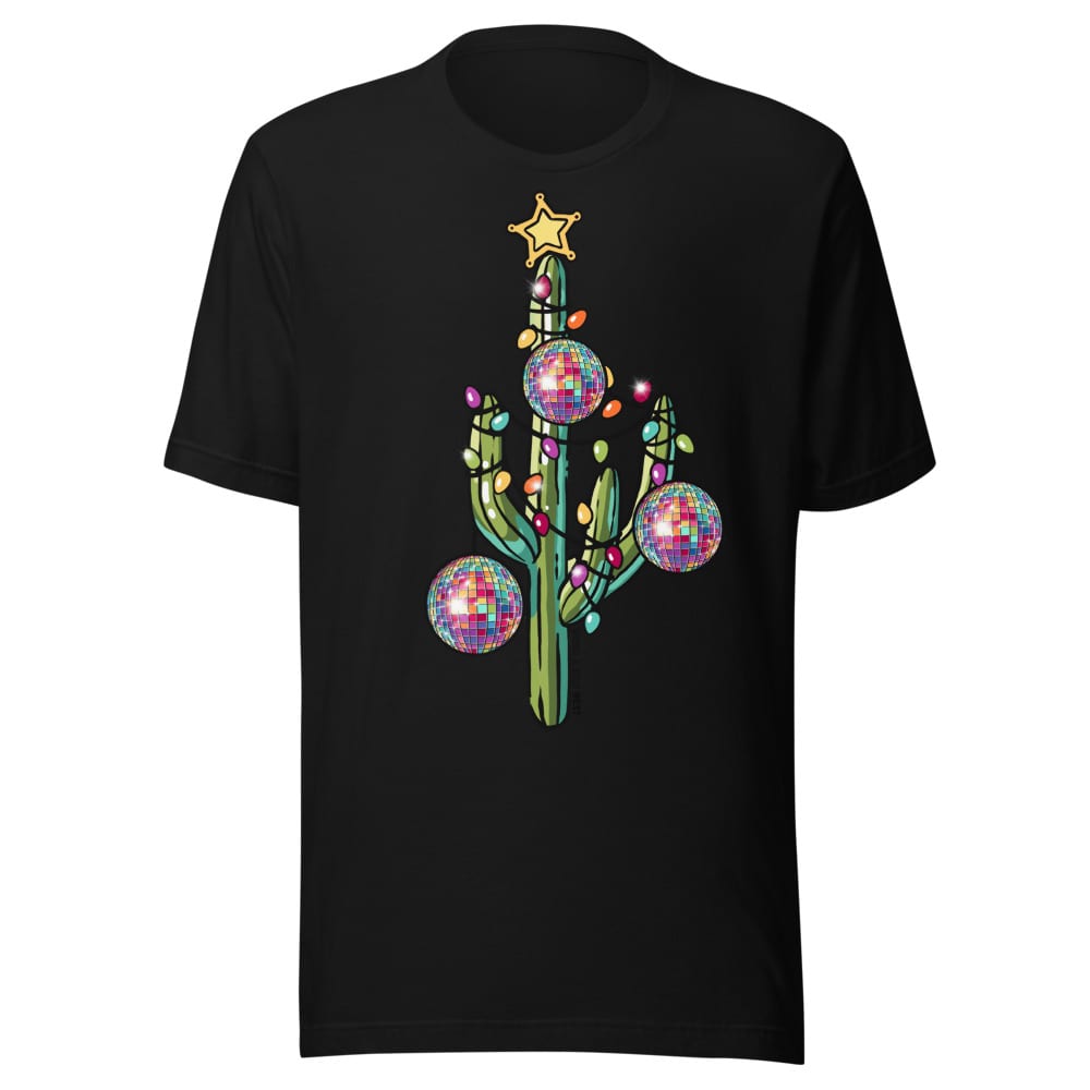 Holly Jolly Cactus T-shirt — Black, flat front view