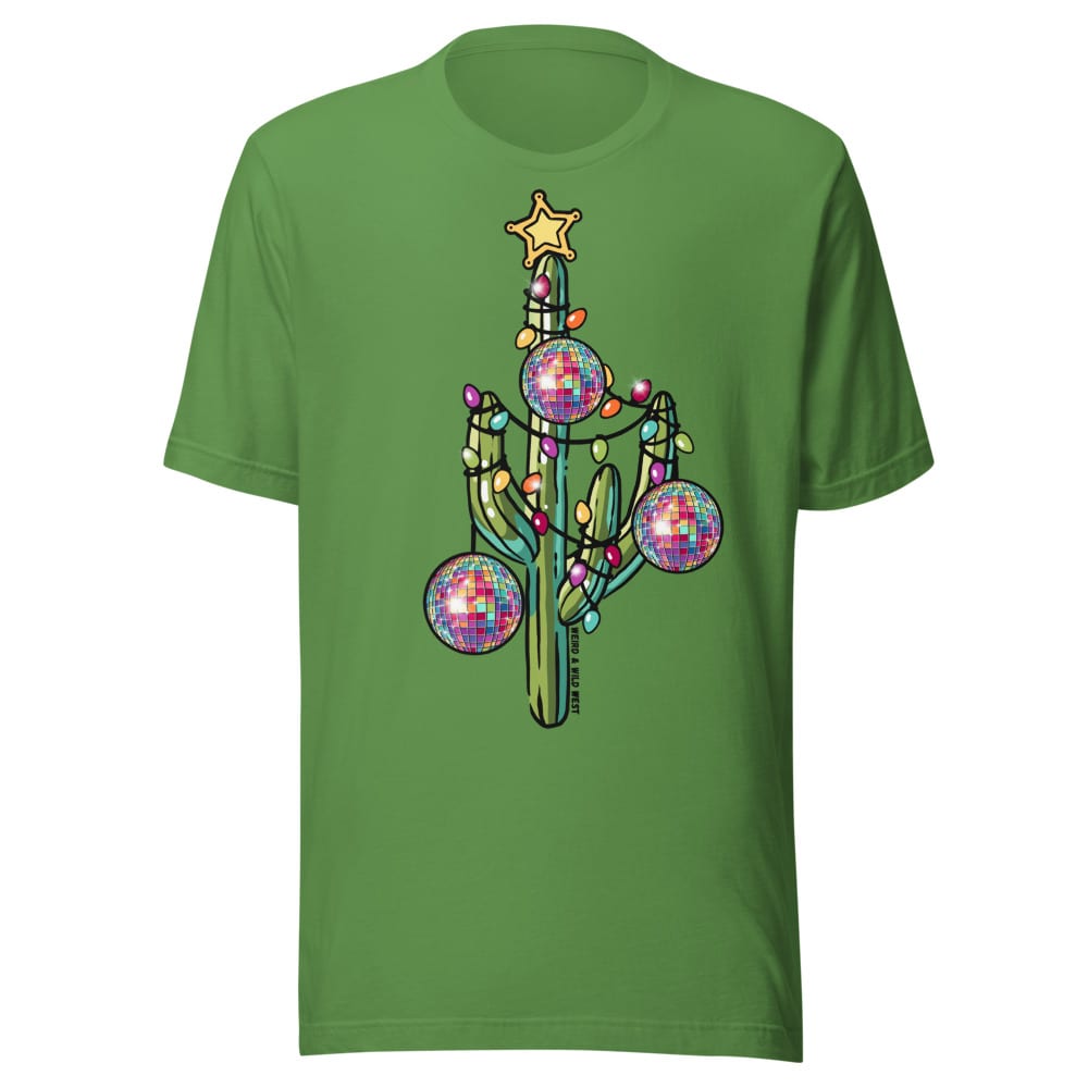 Holly Jolly Cactus T-shirt — Leaf, flat front view
