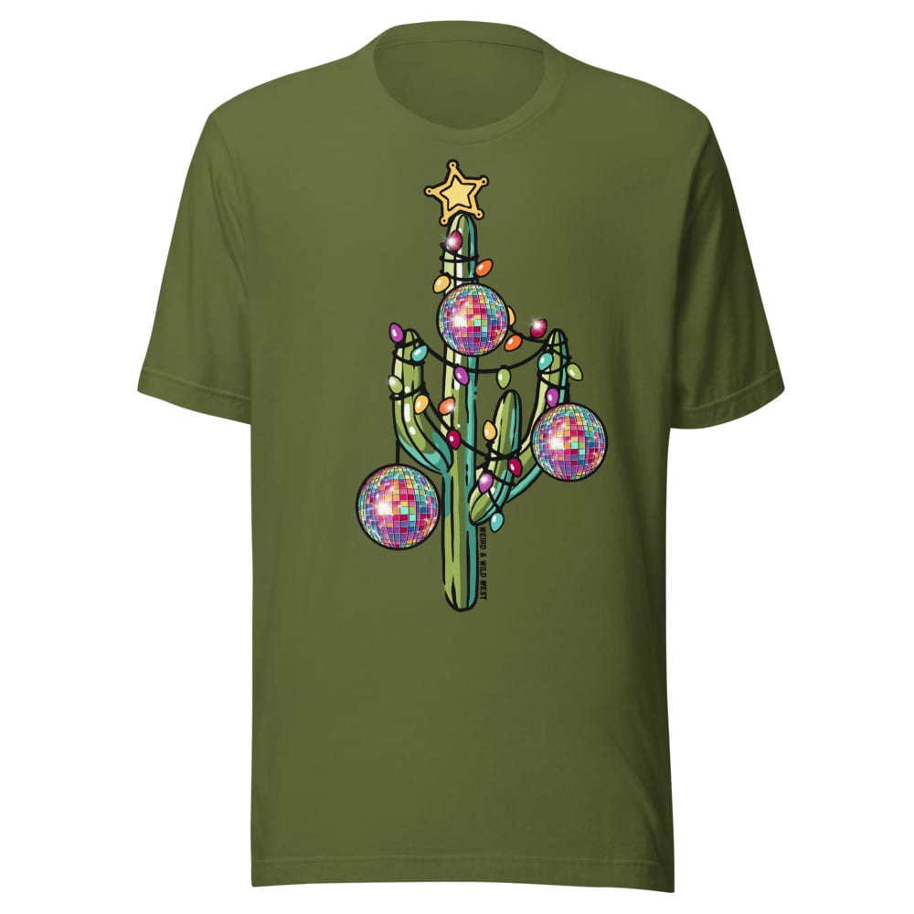 Holly Jolly Cactus T-shirt — Olive, flat front view