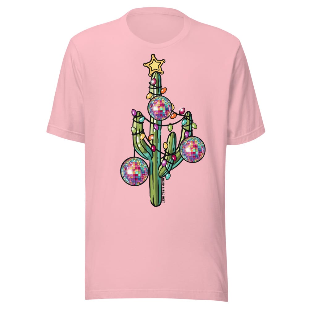 Holly Jolly Cactus T-shirt — Pink, flat front view