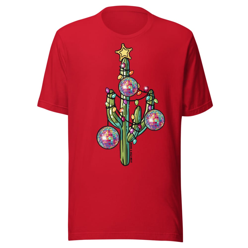 Holly Jolly Cactus T-shirt — Red, flat front view
