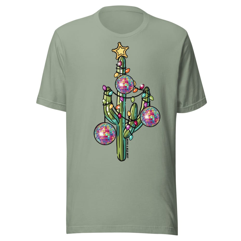 Holly Jolly Cactus T-shirt — Sage, flat front view
