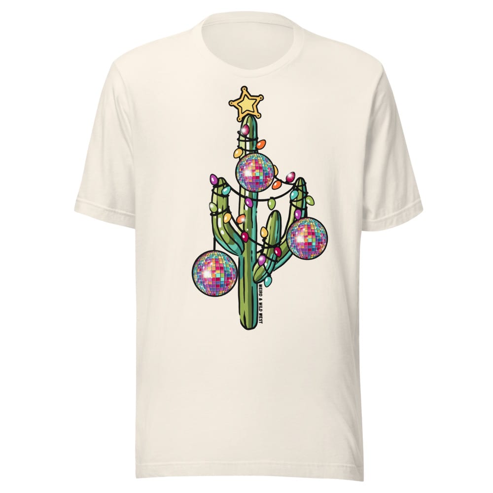 Holly Jolly Cactus T-shirt — Vintage White, flat front view