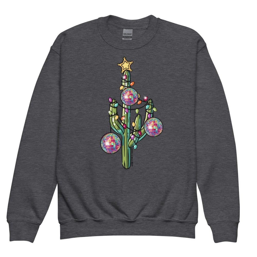 Holly Jolly Cactus Youth Sweatshirt — Dark Heather, flat front view