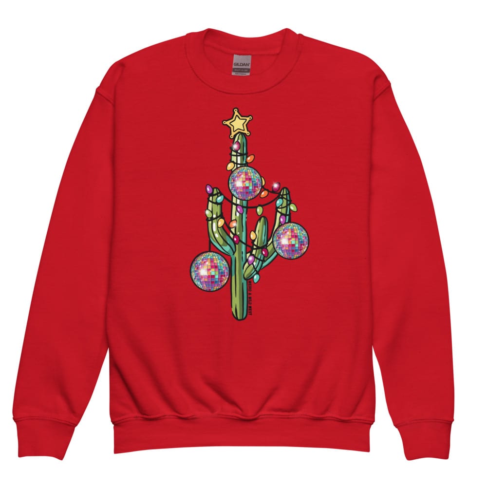Holly Jolly Cactus Youth Sweatshirt — Red, flat front view