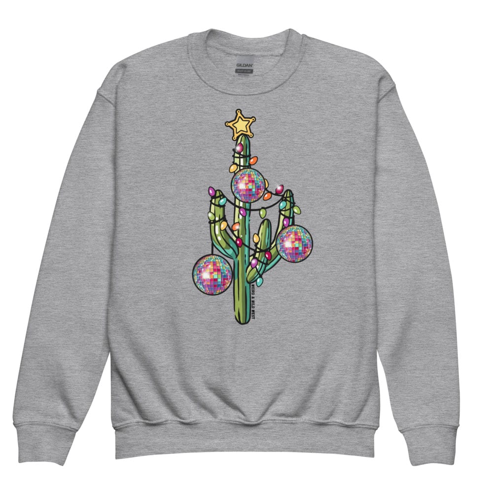 Holly Jolly Cactus Youth Sweatshirt — Sport Grey, flat front view