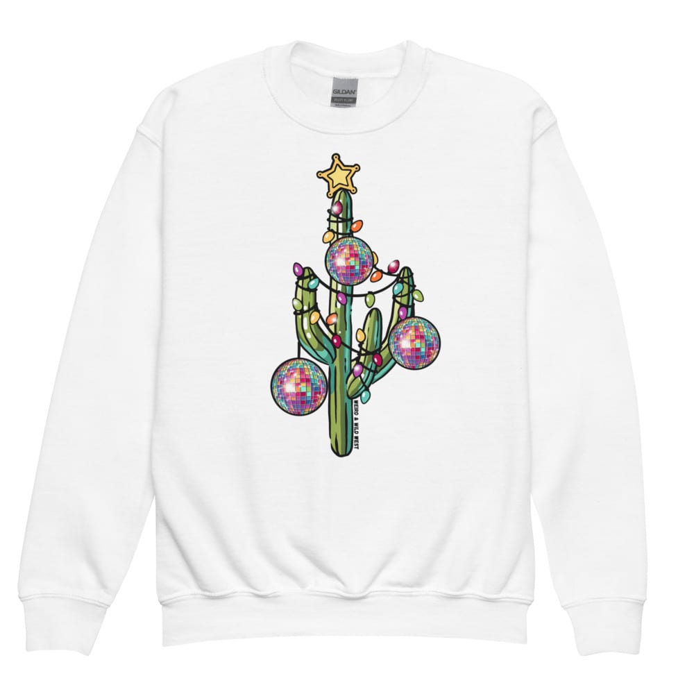 Holly Jolly Cactus Youth Sweatshirt — White, flat front view