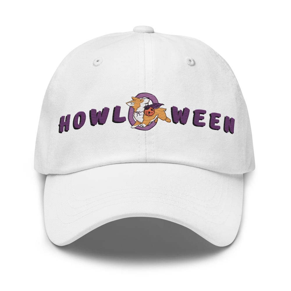 Howl O Ween Embroidered Dad Hat — White, flat front view
