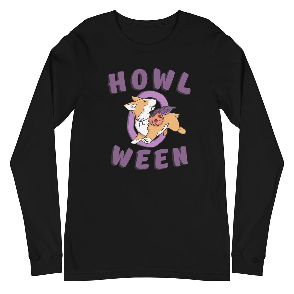 Howl O Ween Long Sleeve Tee — Black, flat front view