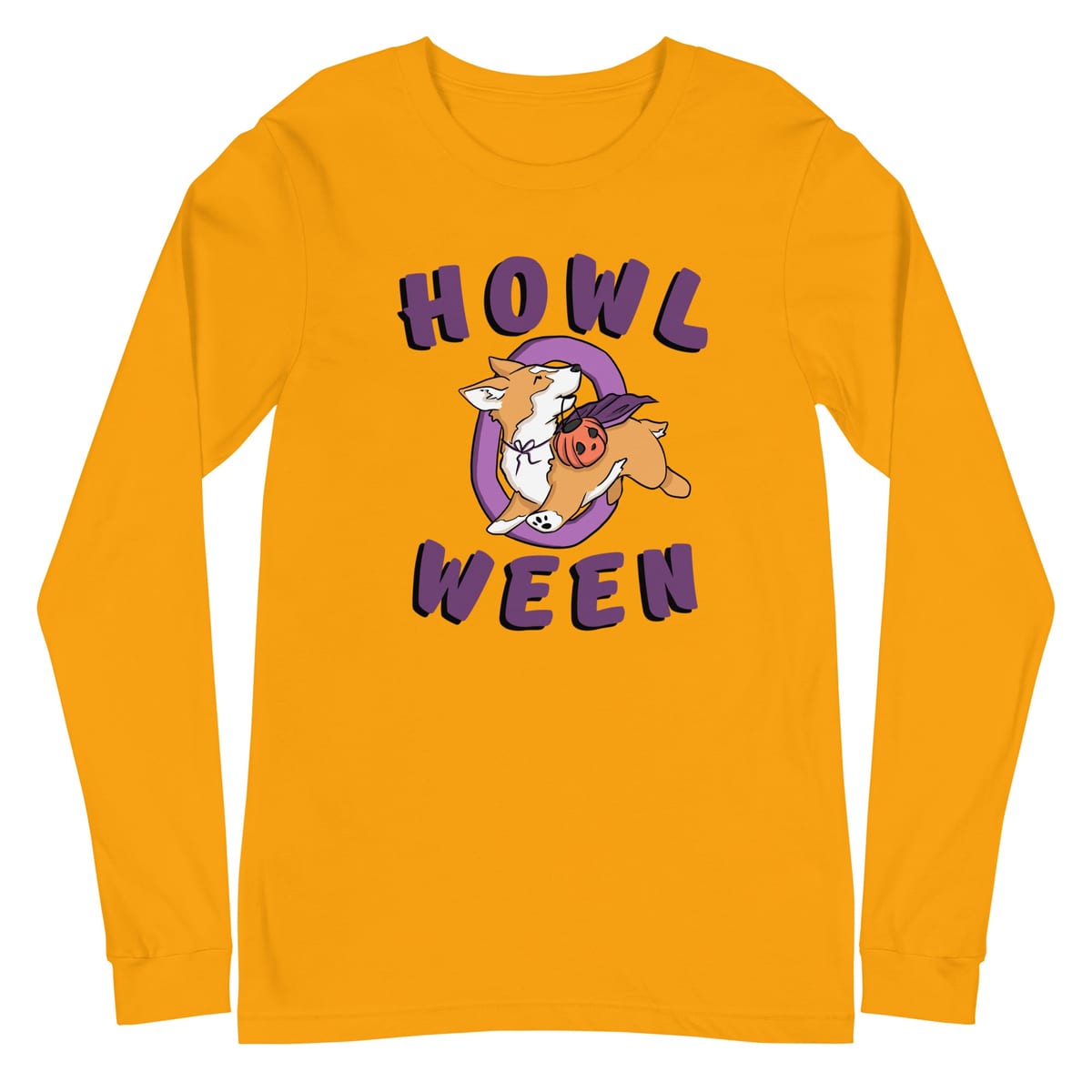 Howl O Ween Long Sleeve Tee — Gold, flat front view