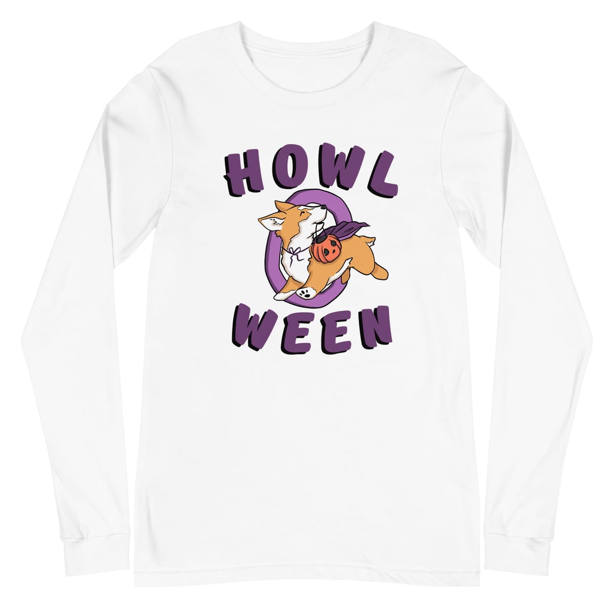 Howl O Ween Long Sleeve Tee — White, flat front view