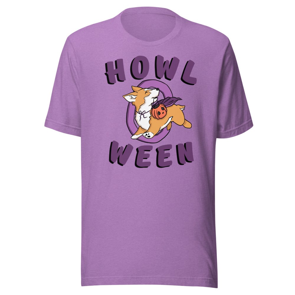 Howl O Ween T-shirt — Heather Team Purple, flat front view