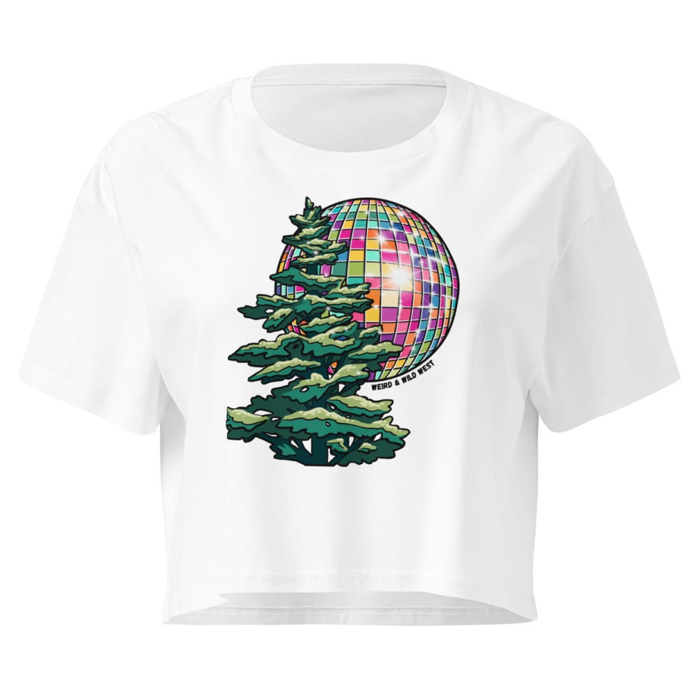 Pine Party Crop Top — White, flat front view