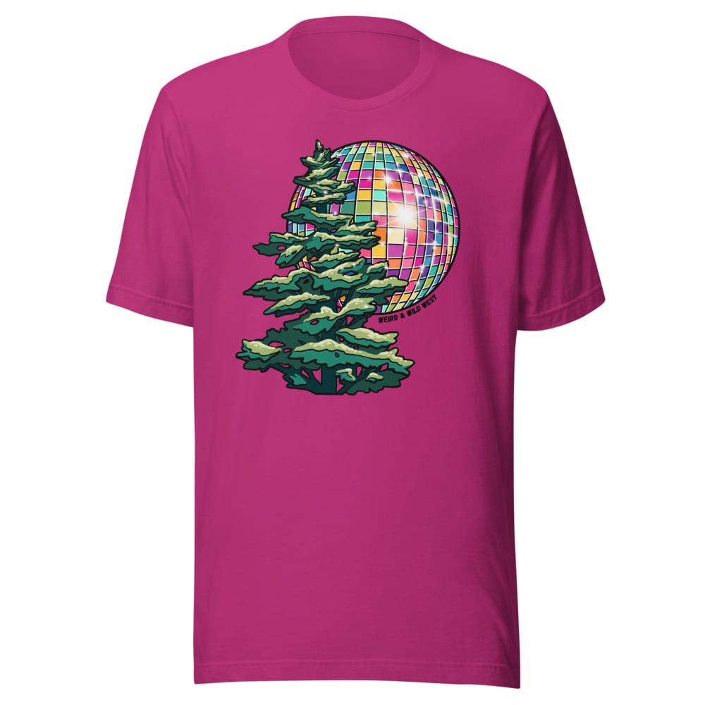 Pine Party T shirt — Berry, flat front view