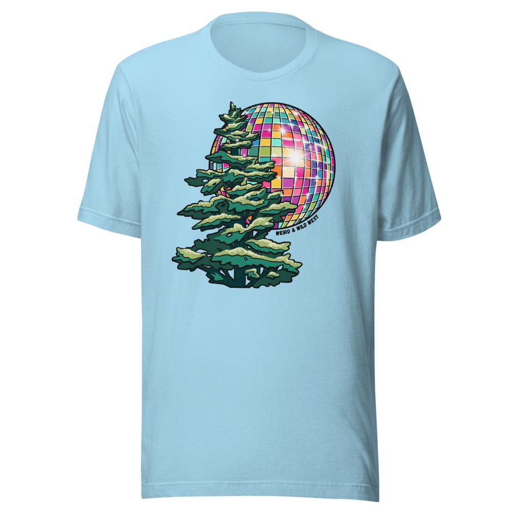 Pine Party T shirt — Ocean Blue, flat front view