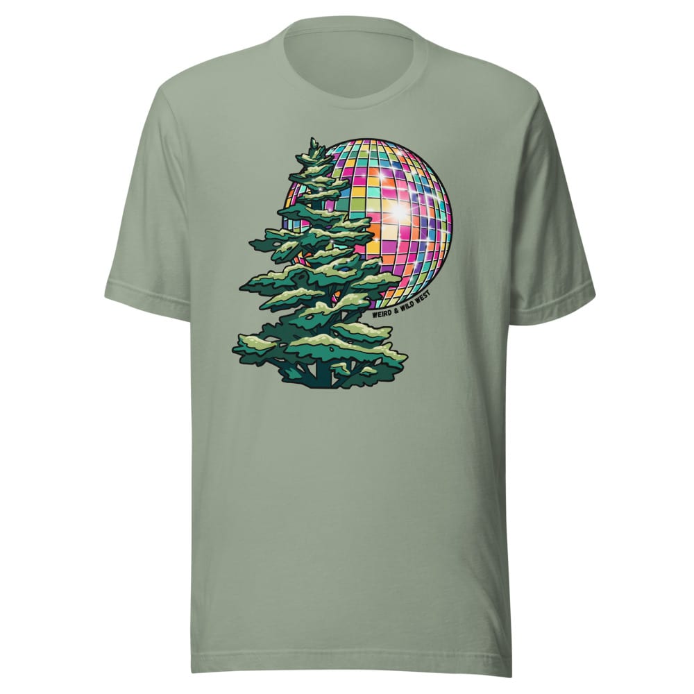 Pine Party T shirt — Sage, flat front view