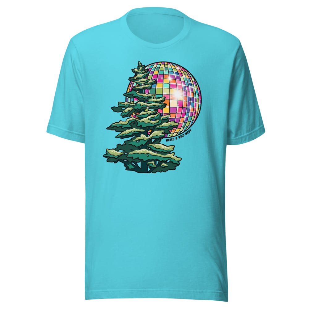 Pine Party T shirt — Turquoise, flat front view