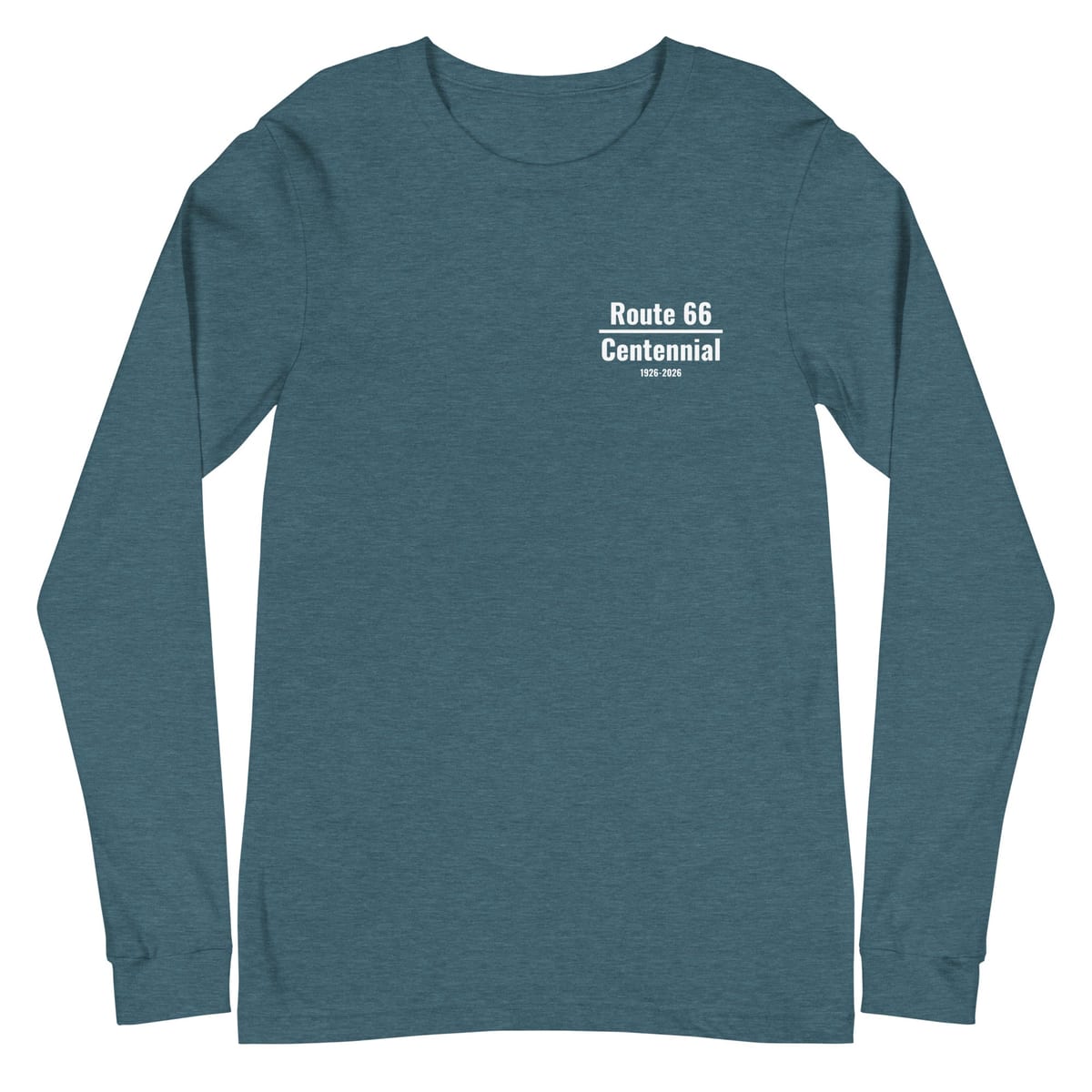 Roadtrip (Route 66 Centennial) - Long Sleeve Shirt — Heather Deep Teal, flat front view