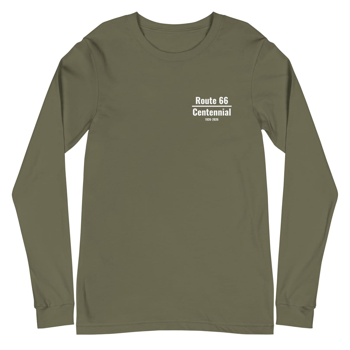 Roadtrip (Route 66 Centennial) - Long Sleeve Shirt — Military Green, flat front view