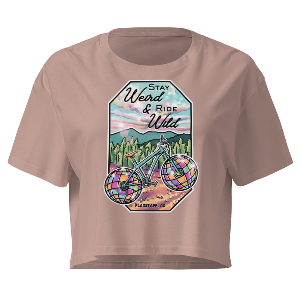 Stay Weird & Ride Wild - Crop Top — Hazy Pink, flat front view