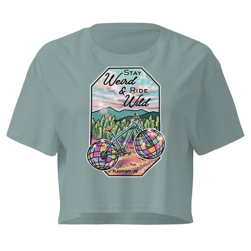 Stay Weird & Ride Wild - Crop Top — Mineral, flat front view