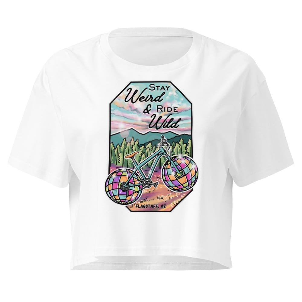 Stay Weird & Ride Wild - Crop Top — White, flat front view