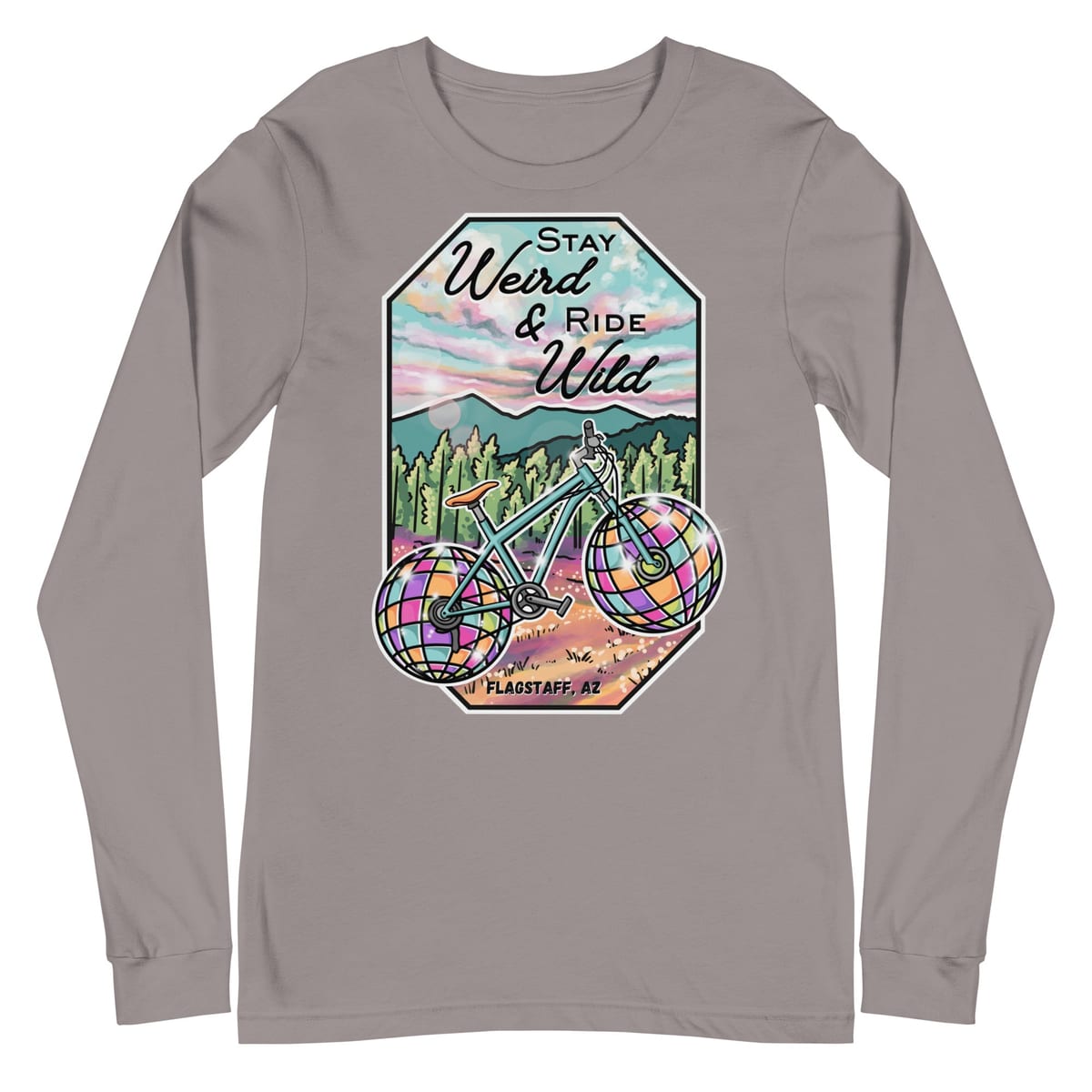 Stay Weird & Ride Wild- Long Sleeve Shirt — Storm, flat front view