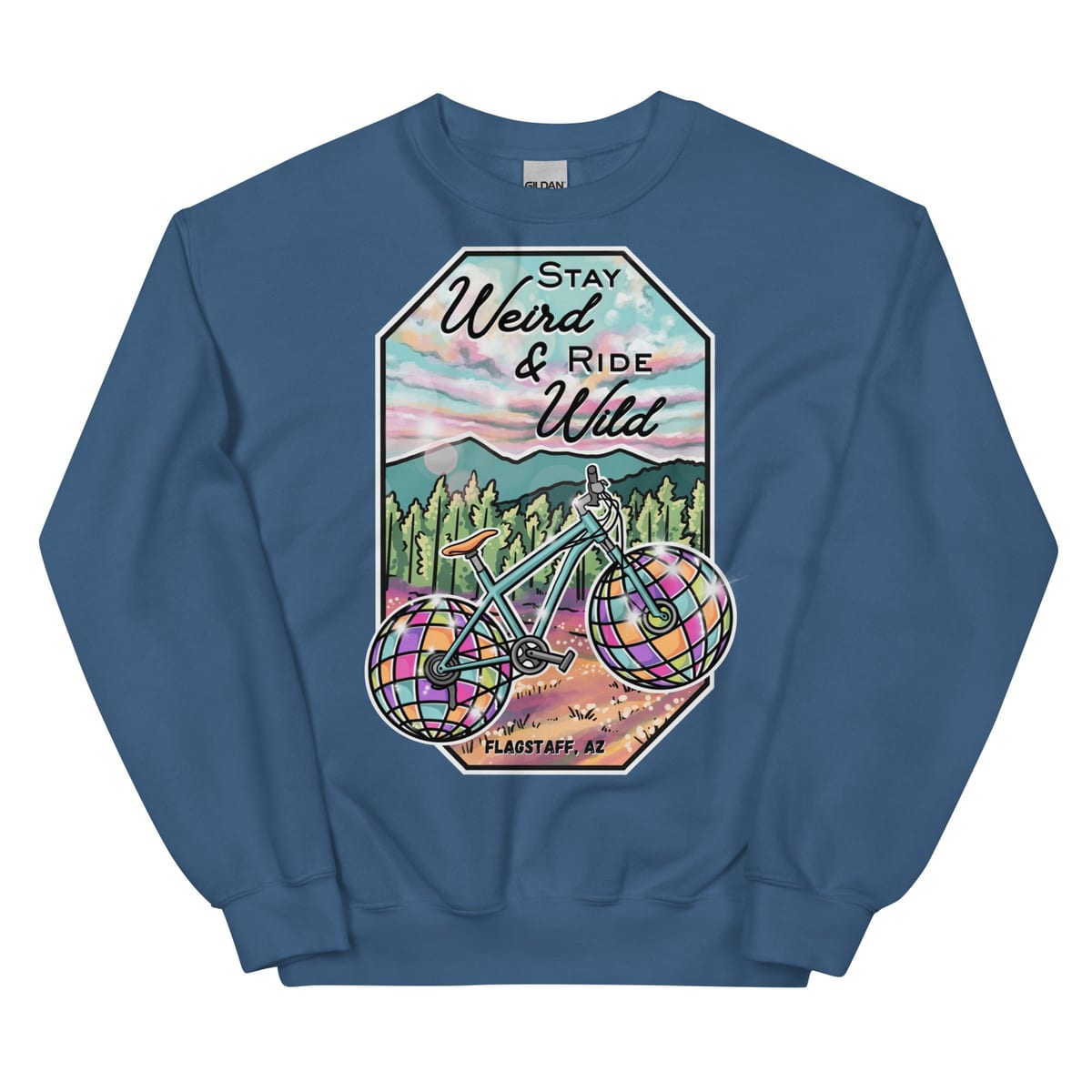 Stay Weird & Ride Wild - Sweatshirt — Indigo Blue, flat front view