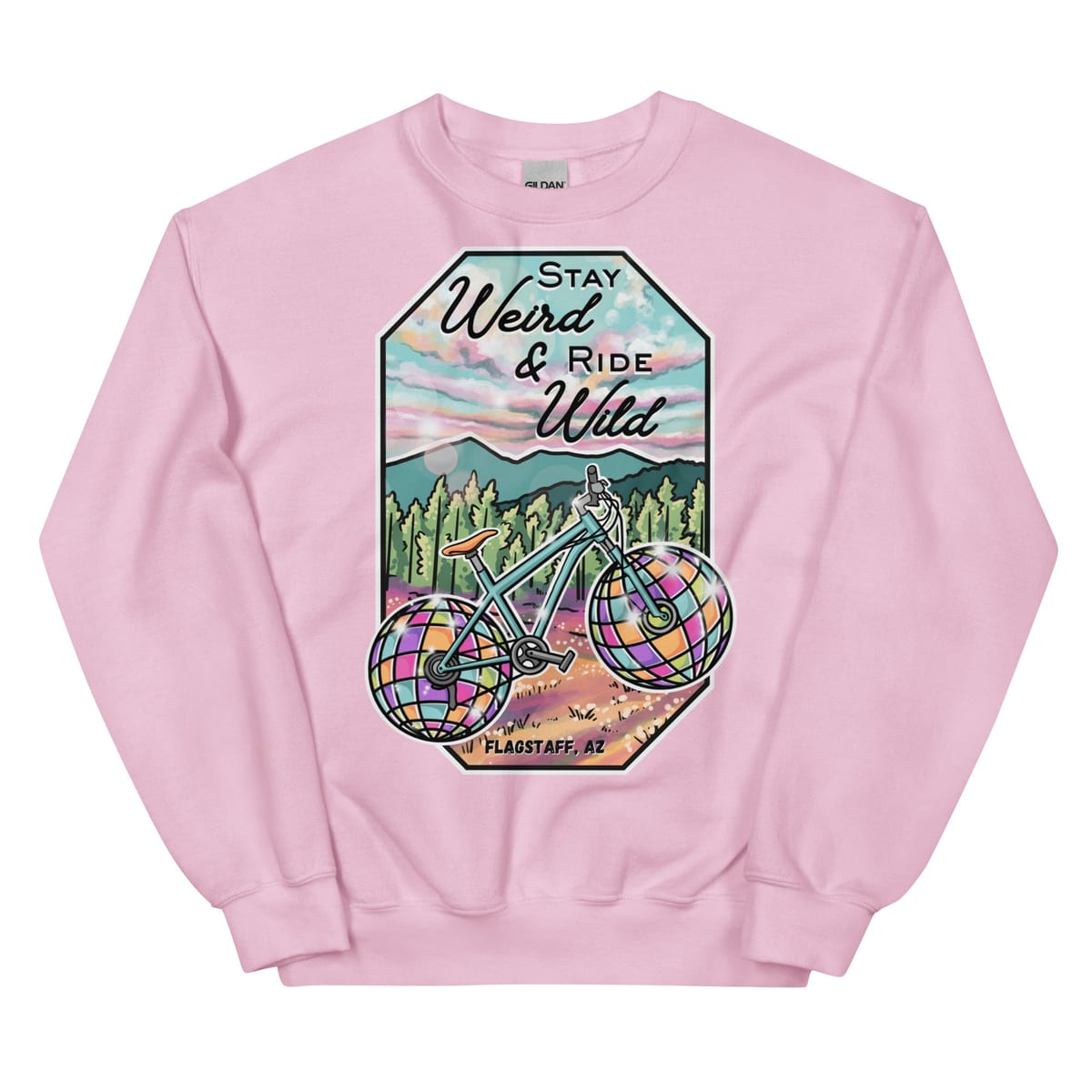 Stay Weird & Ride Wild - Sweatshirt — Light Pink, flat front view