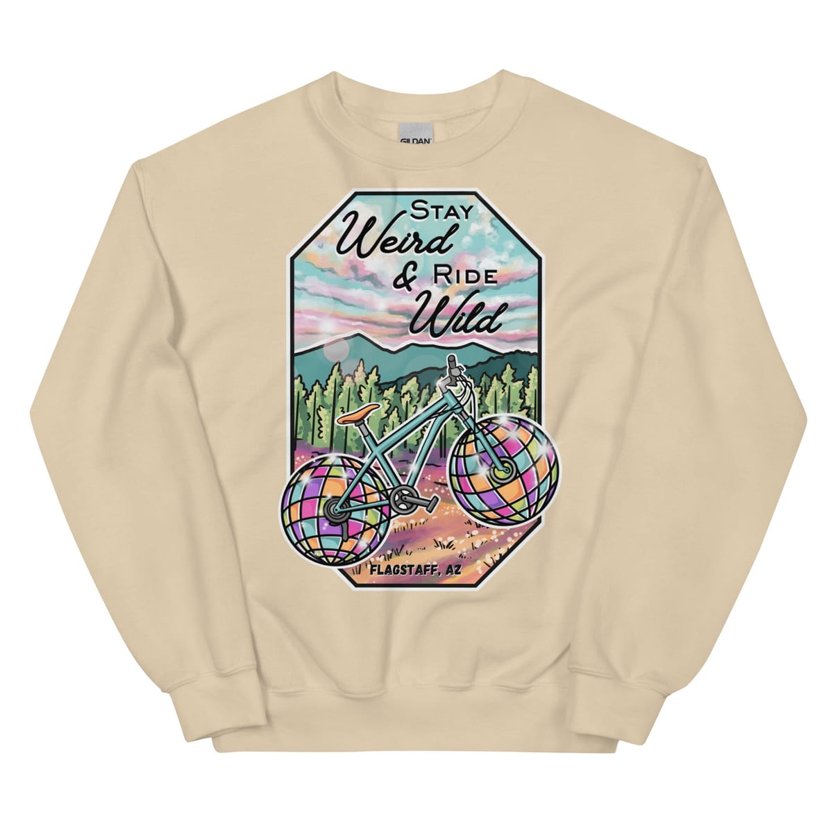 Stay Weird & Ride Wild - Sweatshirt — Sand, flat front view