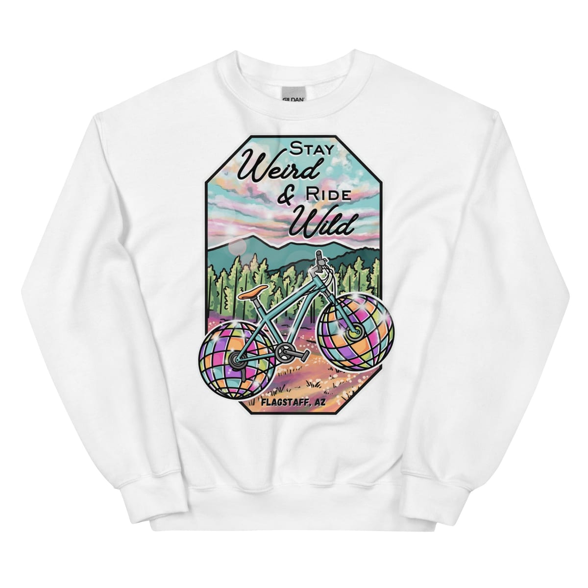 Stay Weird & Ride Wild - Sweatshirt — White, flat front view