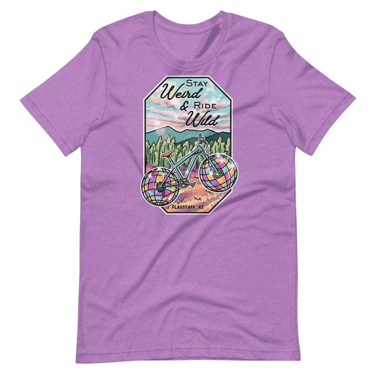 Stay Weird & Ride Wild - T Shirt — Heather Team Purple, flat front view