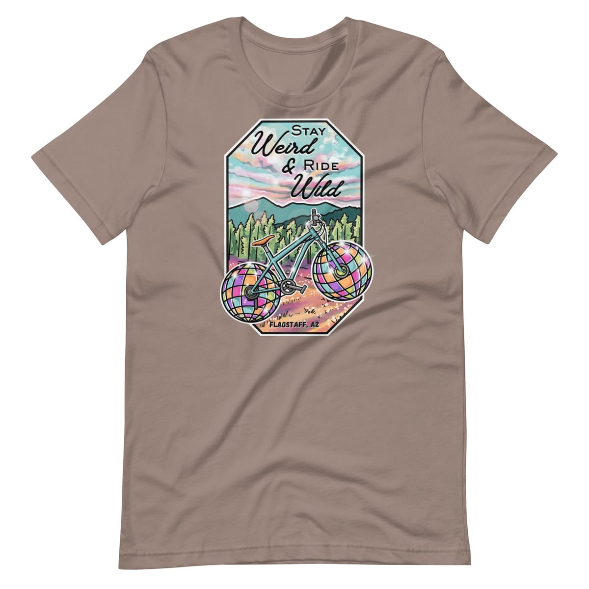 Stay Weird & Ride Wild - T Shirt — Pebble, flat front view