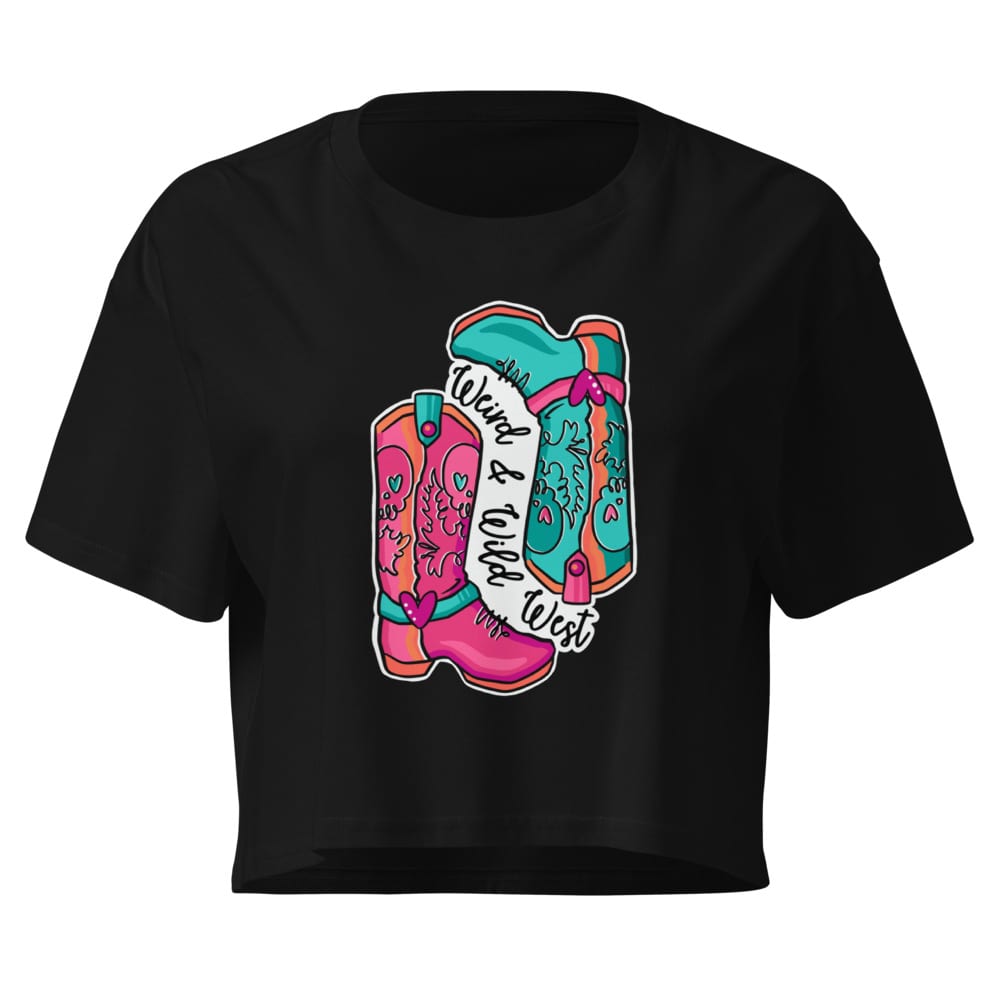 These Boots Are Made For Vibin' Crop Top — Black, flat front view