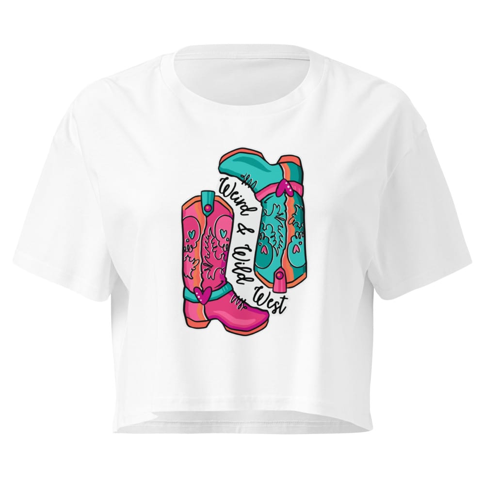 These Boots Are Made For Vibin' Crop Top — White, flat front view