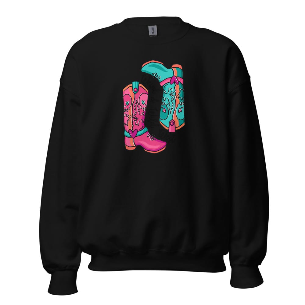 These Boots Are Made For Vibin' Sweatshirt — Black, flat front view