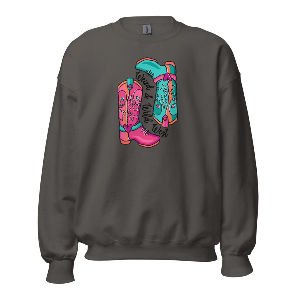 These Boots Are Made For Vibin' Sweatshirt — Charcoal, flat front view