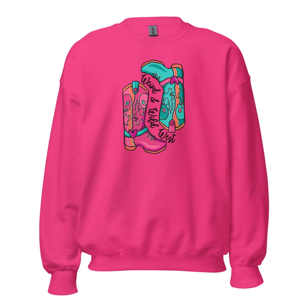 These Boots Are Made For Vibin' Sweatshirt — Heliconia, flat front view